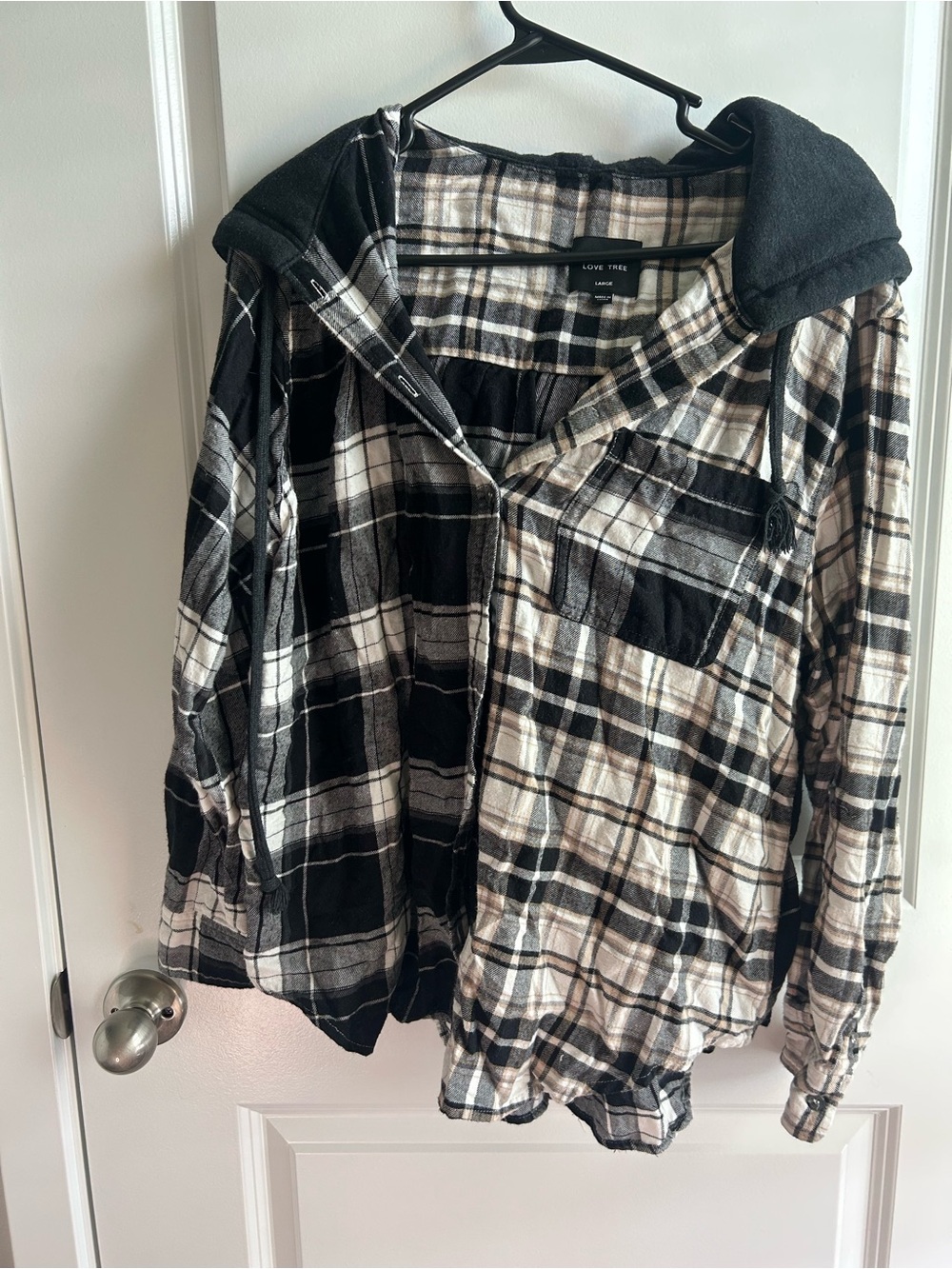 Love Tree Black & White Plaid Hooded Flannel Shacket